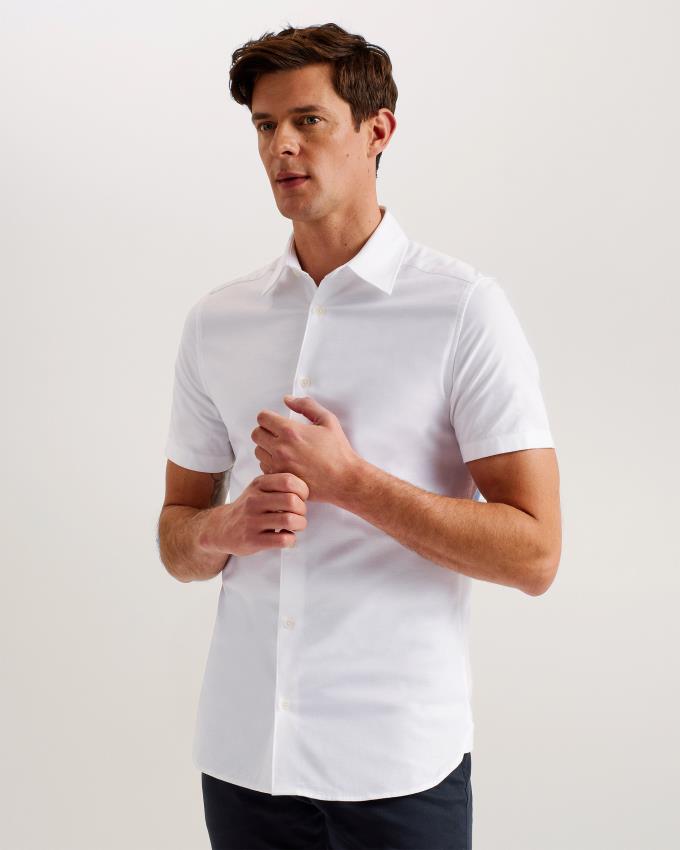 Chemises Ted Baker Short Sleeve Cotton Oxford Blanche Homme | ITW-96266090